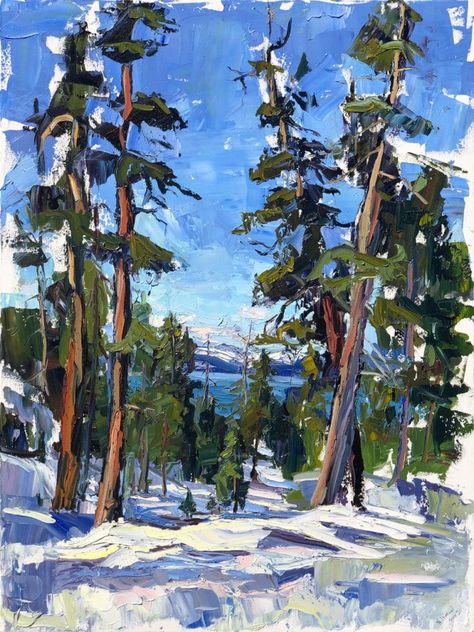 A Year of Painting Outdoors in Tahoe - OutdoorPainter Lake Tahoe Painting, Tahoe Painting, Friday Fun, Grey Painting, Lake Sunset, Ski Lift, Fun Art, Art Event, Day Hike