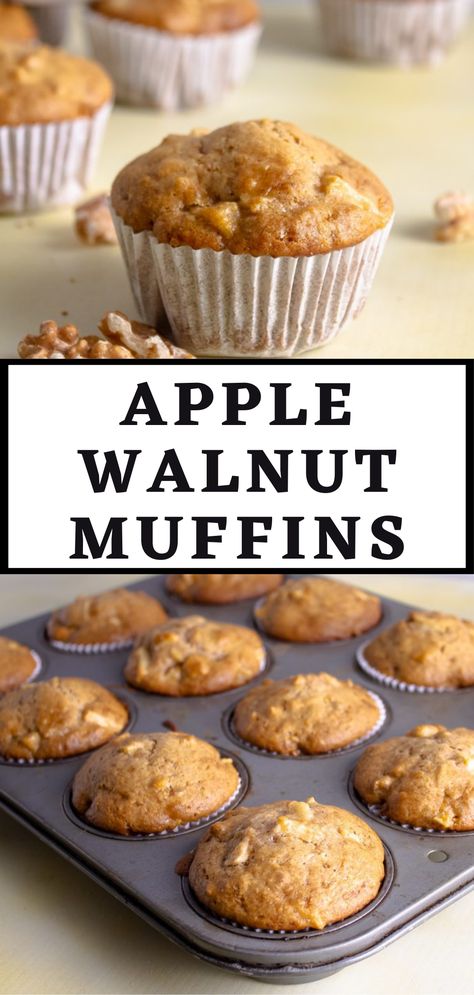 Apple Walnut Muffins Healthy, Apple Walnut Muffins Recipes, Apple Nut Muffins, Walnut Muffins Recipes, Recipes With Walnuts Baking, Walnut Recipes Dinner, Recipes With Walnuts, Picnic Cakes, Vegetarian Breakfast Ideas