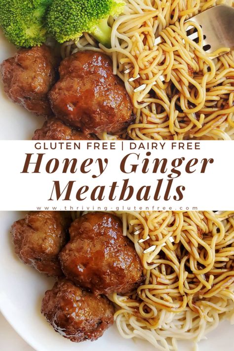 Honey Ginger Meatballs gluten free soy free | Gluten Free Recipes Ginger Meatballs, Ginger Asian, Gluten Free Dairy Free Dinner, Asian Meatballs, Gf Dinner, Dairy Free Recipes Dinner, Ginger Honey, Honey Ginger, Dairy Free Dinner