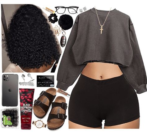 shorts | ShopLook Cute Comfy Outfits To Wear To Your Boyfriends House, Gray Shorts Outfit Baddie, Cute Comfy Birthday Outfits, Grunge Baddie Outfits, Netflix And Chill Outfits, Bum Outfit Lazy Days, Movie Outfit Ideas Comfy, Bummy Outfits For School Lazy Days, Comfy Baddie Fits