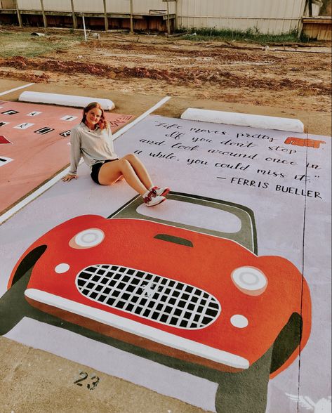 Retro Senior Parking Spot, Book Themed Senior Parking Spot, Zach Bryan Parking Spot Painting, Senior Parking Spaces Funny, Senior Boards, 2enior Ye4r, Senior Year Scrapbook, Parking Lot Painting, Ferris Bueller’s Day Off