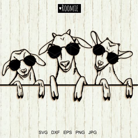 Goats with sunglasses SVG for Cricut, Farmhouse svg, Goat head, Farm animals clipart, Laser Vinyl Cameo Silhouette Decal Goat Party Decorations, Show Goat Silhouette, Goat Doodle, Goat Party, Farm Animals Art, Silhouette Animals, Sunglasses Vector, Goat Svg, Elephant Garland