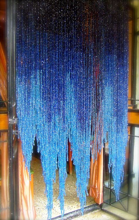 Acrylic Colored Crystals come in various colors and sizes. Different cuts and colors may be mixed to increase textures in the bead curtain. The Blue … Door Curtains Diy, Beaded Door Curtains, Bead Curtain, Door Beads, Crystal Curtains, Beaded Curtain, Drapes And Blinds, Hippie Homes, Stunning Interior Design