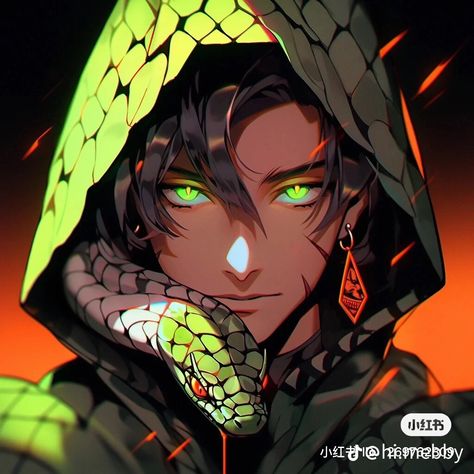 Punk Character Art, Anime Snake, Guys With Green Eyes, Guys With Black Hair, Pp Couple, Black Cartoon Characters, Japon Illustration, Dark Anime Guys, Green Hoodie