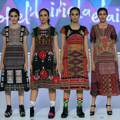 Indonesian Batik-Tenun Tenun Fashion Inspiration, Tenun Dress, Dress Muslim Modern, Hmong Fashion, Batik Clothing, Batik Kebaya, Tenun Ikat, Dress Batik, Ikat Dress