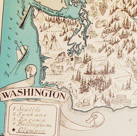 Western Washington State Washington State Map, Washington State History, Washington Map, Western Washington, Map Globe, Art Carte, Old Maps, Illustrated Map, State Map