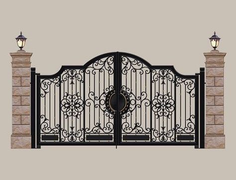 Gate Design Ideas, Gold Abstract Wallpaper, Wrought Iron Front Door, Compound Wall Design, Home Gate Design, Gate Wall Design, House Main Gates Design, Metal Doors Design, Gate Designs