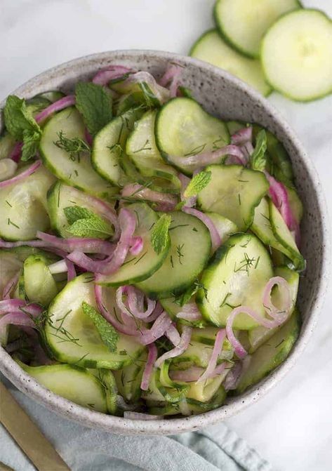 Cucumber Salad - Preppy Kitchen Cucumber Red Onion Salad, Picnic Salad, German Cucumber Salad, Norwegian Cuisine, Dill Salad, Genevieve Gorder, Green Salads, Preppy Kitchen, Red Onion Salad