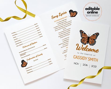 Baptism Program Template, Lds Baptism Program, Baptism Program, Lds Baptism, Baptism Girl, Program Template, Editable Invitations, Butterfly Print, Web Browser