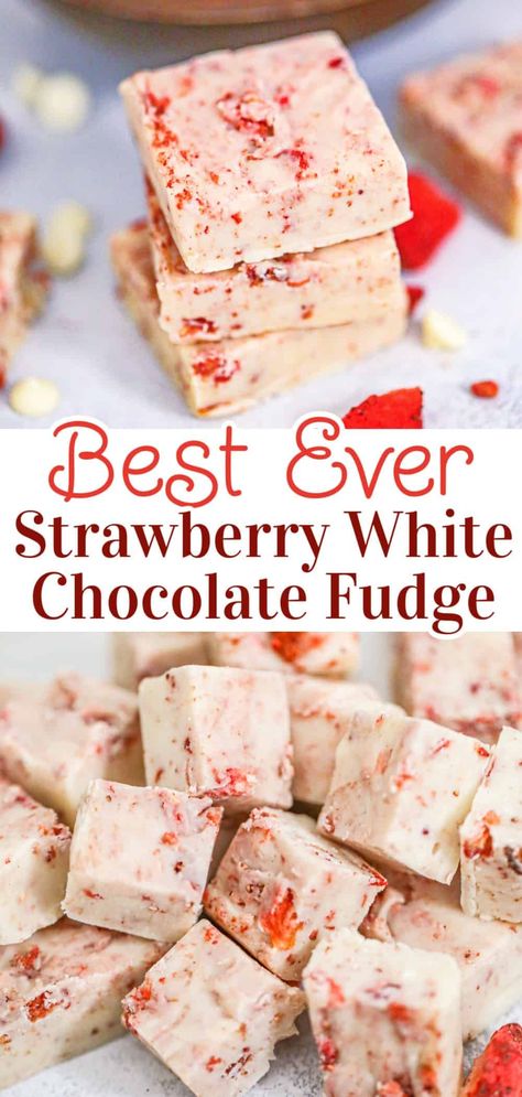 Who says fudge has to be hard to make? Check out our easy strawberry white chocolate fudge recipe to make the best homemade fudge - with no hassle! This easy homemade fudge recipe is super easy to make, and it's the best fudge recipe around. Enjoy the sweet and creamy combination of chocolate and strawberry like you've never tasted before! Best Homemade Fudge, Strawberry Fudge Recipe, Strawberry Fudge, Homemade Chocolate Fudge, Best Fudge Recipe, Strawberry White Chocolate, Chocolate Fudge Recipe, Fudge Dessert, Homemade Fudge Recipes