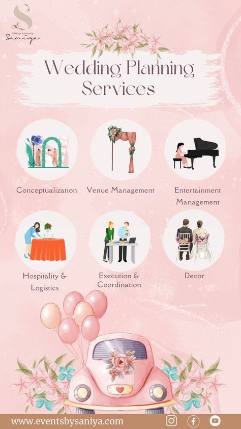 Wedding planning services by Events by Saniya in Dubai Event Planning Poster, Event Planner Branding, Event Planning Board, Wedding Planning Checklist Detailed, Wedding Planner Brand, Event Planers, Event Planner Business Card, Event Planning Branding, Event Planning Business Cards