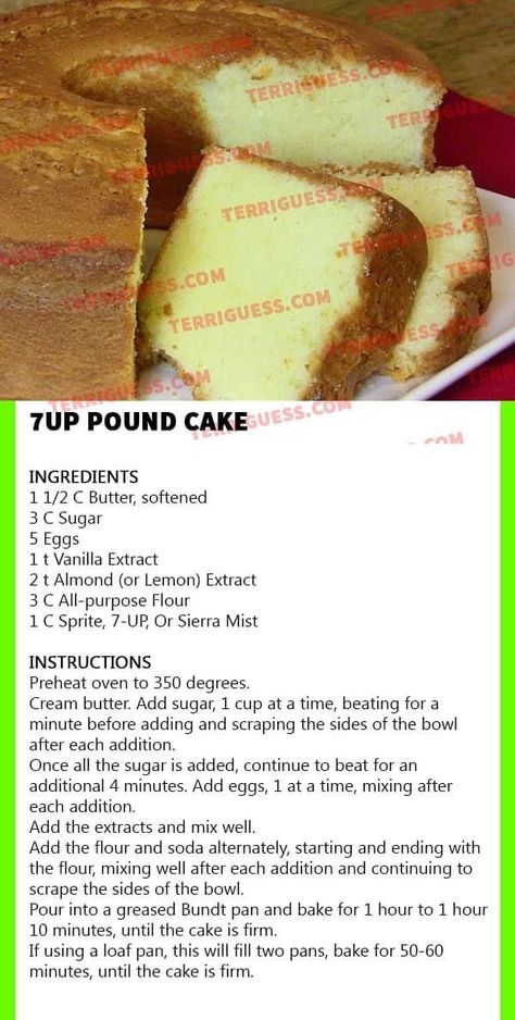 Cake Recipes Lemon, 7up Cake Recipe, Church Desserts, 7up Cake, Best Pound Cake Recipe, 7 Up Cake, Cake Recipes Easy, 7up Pound Cake, Pound Cake Recipes Easy