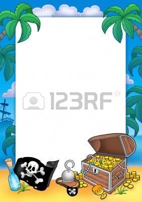 Frame with treasure chest - color illustration. Stock Illustration Coins Drawing, Drawing Borders, Pirate Cartoon, Color Illustration, Pirate Party, Treasure Box, Treasure Boxes, Boy Party, Treasure Chest