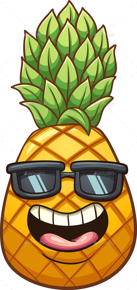 Happy cartoon pineapple. Vector clip art illustration with simple gradients. Some elements on separate layers. EPS10 and PSD files included. Cartoon Pineapple, Pineapple Drawing, Deco Surf, Pineapple Illustration, Pineapple Vector, Pineapple Tattoo, Pineapple Graphic, Pineapple Wallpaper, Folk Art Flowers