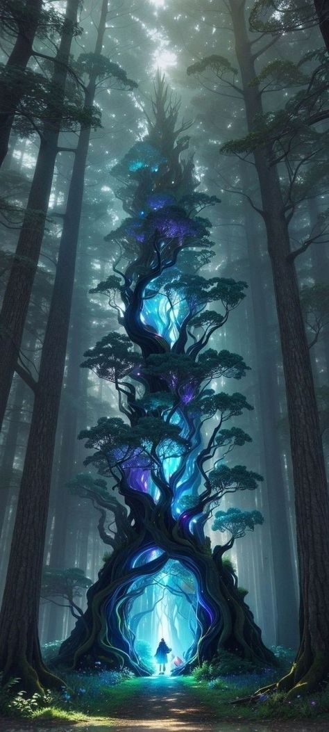 Nature Magic Art, Worldbuilding Ideas Inspiration, Tree Portal, Portal Aesthetic, Forest Portal, Fantasy Portal, Space Tree, 숲 사진, Magic Portal