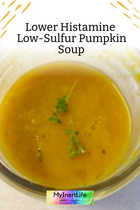 Here is a tasty lower histamine low-sulfur pumpkin soup recipe for cool fall days. When you have MCAS a lower histamine diet can help to control symptoms. This recipe works with a short-term low-sulfur diet if you are experiencing sulfur dysregulation. Low Sulfur Diet Recipes, Low Sulfur Recipes, Sulfur Foods, Mcas Diet, Mcas Recipes, Low Oxalate Diet, Oxalate Diet, Histamine Diet, Low Oxalate