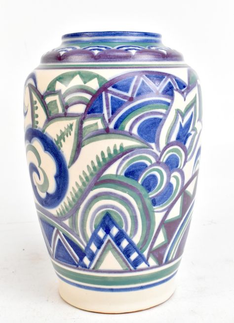 Aldo Londi Pottery, Art Deco Ceramic Mug, Rajasthan Blue Pottery, Art Deco Ceramic Vase, Poole Pottery Vintage, Hand Painted Vases, Art Deco Home, Painted Vases, Clay Ceramics