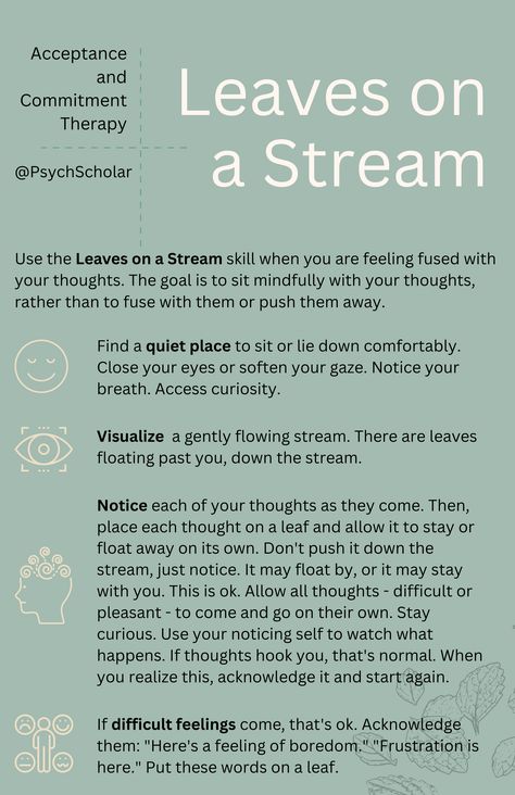 ACT, CBT, Mindfulness, Worksheet, Guide, Leaves on a Stream, Acceptance and Commitment Therapy Leaves On A Stream, Act Therapy Exercise, Acceptance And Commitment Therapy Worksheets, Act Worksheets Therapy, Act Worksheets, Dropping Anchor, Counselling Worksheets, Cbt Model, Cbt Therapy Worksheets