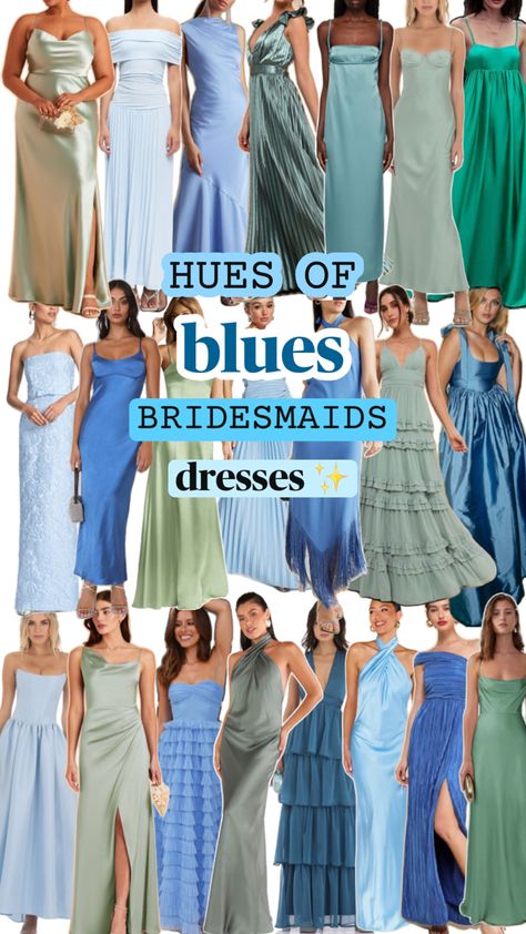 Blue toned bridesmaids mixed colors dresses, something blue inspired! Blue Mixed Bridesmaid Dresses, Blue Wedding Guest Dress, Mixed Bridesmaid Dresses, Blue Wedding Guest Dresses, Tones Of Blue, Hues Of Blue, Best Online Stores, Something Blue Wedding, Blue Bridesmaid Dress