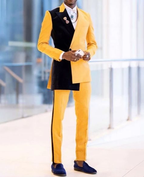 “HLEZNBOY” takes you on a man's journey. #Hleznboy #men #Blazers Yellow Prom Suit, Yellow Suits, Colorful Suits, Suit For Prom, Prom Men, Couples African Outfits, Men's Tuxedo, Yellow Suit, Black Jeans Men