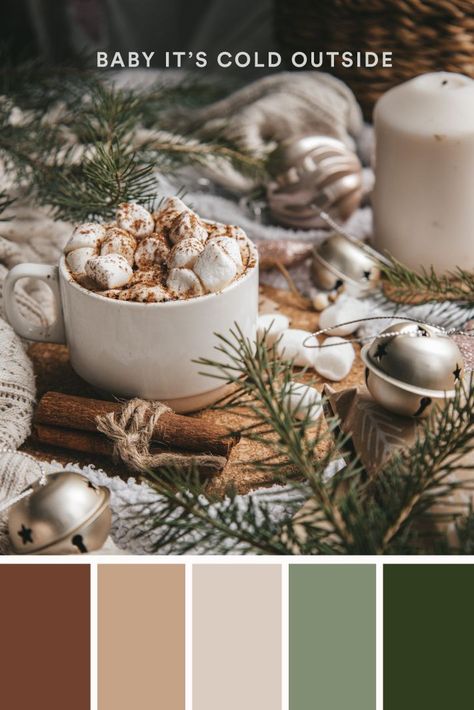 Color palette hex codes 313d1f, 828e73, dbccc1, c4a387, 70412e Christmas Color Schemes, Color Hunt, Xmas Color, Christmas Palette, Christmas Colour Schemes, Motivation Design, Christmas Color Palette, Winter And Christmas, Winter Color Palette