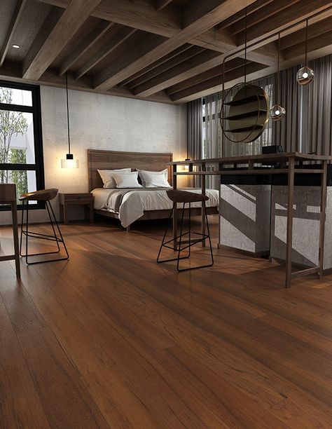 Rich Wood Floors, Spc Flooring Living Room, Teak Wood Flooring, Dark Timber Flooring, Office Bedroom Ideas, Acacia Wood Flooring, Walnut Wood Floors, Teak Floor, Wood Vinyl Flooring