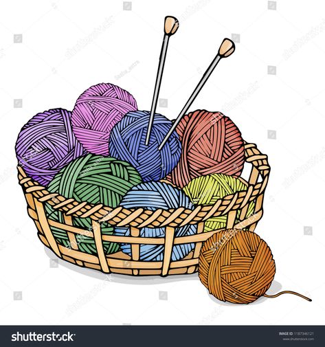 Tangles of different colors with wool for knitting in a wicker basket. Colorful vector illustration in sketch style.knitting#wicker#wool#Tangles Basket Drawing, Colorful Baskets, Crochet Ball, Knit Basket, Background Design Vector, Sketch Style, Yarn Bowl, Wicker Basket, Illustration Sketches