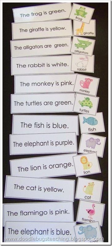 Matching a sentence to a picture. Will probably do these together to model but then they will be put in a pocket chart basket for my students to do independently. Doodle Bugs, Daily Five, Lucky Duck, Teaching First Grade, Reading Centers, Reading Classroom, Word Activities, Kindergarten Literacy, Kindergarten Reading