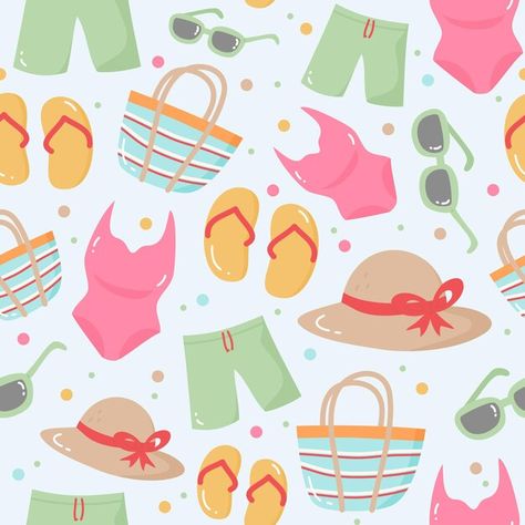 Vector cute summer seamless pattern | Premium Vector #Freepik #vector Hand Drawn Pattern, Pattern Background, Tufted Rug, Surface Pattern Design, Surface Pattern, Background Patterns, Seamless Pattern, Premium Vector, Summer Vibes