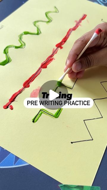 Chris Anna | Minimal effort  Craft, Play activities on Instagram: "As parents, we often find ourselves eager to see our little ones hold a pen and start writing, but it’s important to remember that there’s a step before that – activities that help build and strengthen those tiny muscles.   I’ve been guilty of rushing this process too, wanting to see progress right away. But I’ve learned that taking the time to focus on pre-writing skills makes a big difference.   In this simple activity, I drew out some pre-writing lines for my toddler to trace with his finger first, then with paint and a Q-tip. It’s a fun and engaging way to build the foundation for writing, making sure those little hands are ready when the time comes.   Every step counts, and this one is all about laying the groundwork i Tear And Paste Activities For Kids, Pincer Grasp Activities, Emergent Writing, October Preschool, Pre Writing Practice, Handwriting Without Tears, Pre Writing Activities, Writing Lines, First Then