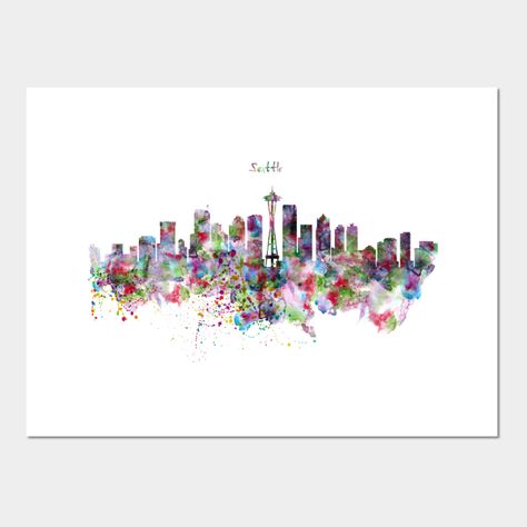 Check out this awesome 'Seattle+Skyline+Silhouette' design on @TeePublic! Seattle Skyline Silhouette, Watercolor Skyline, Skyline Painting, Skyline Silhouette, City Silhouette, Cityscape Art, Watercolor Art Prints, Affordable Art, Silhouette Design