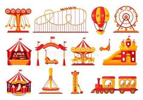 Fair Illustration, Family Weekend Activities, Carnival Design, Fair Rides, Theme Parks Rides, Carnival Rides, Circus Art, Cartoon People, Fun Fair