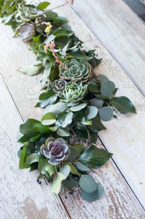 succulent table runner | 35 Most Creative Ideas for Succulents in Weddings | http://emmalinebride.com/modern/succulents-in-weddings/ Greenery Wedding Centerpieces, Table Garland, Beautiful Wedding Reception, Succulent Centerpieces, Floral Table Runner, Succulent Wedding, Eucalyptus Wedding, Deco Floral, Wedding Table Centerpieces