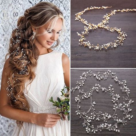 Hirigin - Hirigin Wedding Hair Vine Bridal Accessories Headband Long Chain Headpiece - Walmart.com - Walmart.com Wedding Party Hair, Boho Bridal Hair, Chain Headpiece, Hair Vine Bridal, Hair Garland, Wedding Hair Vine, Pearl Hair Vine, Accessories Crystal, Wedding Headdress