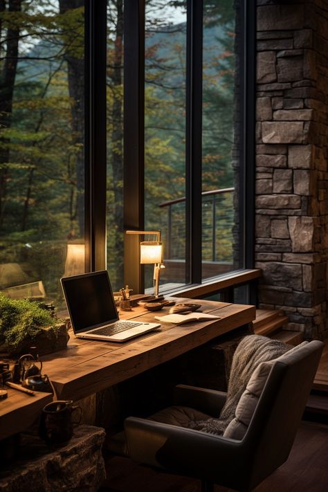 Cabin Study Room, Aesthetic Study Chair, Modern Cabin Office, Cozy Room Desk, Cozy Office Aesthetic, Cozy Office Desk, Cabin Desk, Workplace Aesthetic, Luxe Office