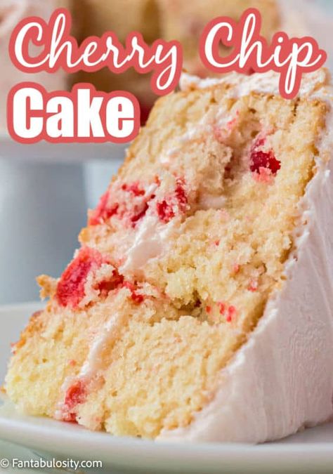 Cherry Chip Cake Cherry Chip Cake, Cherry Frosting, Round Birthday Cakes, Easy Icing, Carrot Cake Recipe Easy, Cookie Cake Pie, Easy Carrot Cake, Easy Gluten Free Desserts, Maraschino Cherries