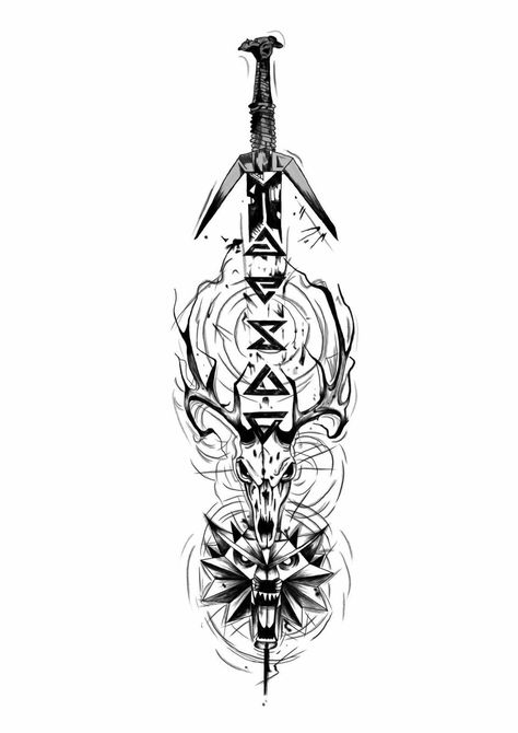 Call Of Duty Tattoo Designs, Leshen Witcher Tattoo, Fehu Rune Tattoo, Viking Tattoo Ideas Norse Mythology, Warhammer 40k Tattoo Ideas, Witcher Tattoo Design, The Witcher Tattoo Ideas, Viking Tattoos For Men, Witcher Tattoo