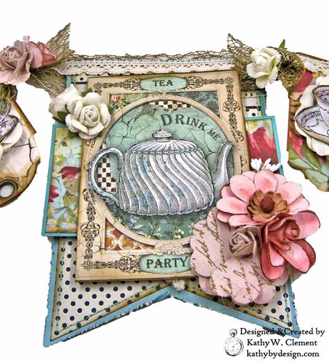 Stamperia Alice Tea Time Banner - Kathy by Design Alice In Wonderland Crafts, Alice Tea Party, Rabbit Charm, Mini Album Tutorial, Distressed Painting, Heartfelt Creations, Silver Spoons, Graphic 45, Custom Paper