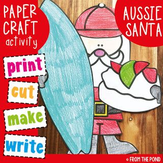 Christmas In Australia Craft, Pavlova Australian, Australia Kids Crafts, Surfboard Craft, Prek Christmas, Santa Activity, Australia Crafts, December Projects, Christmas Doors