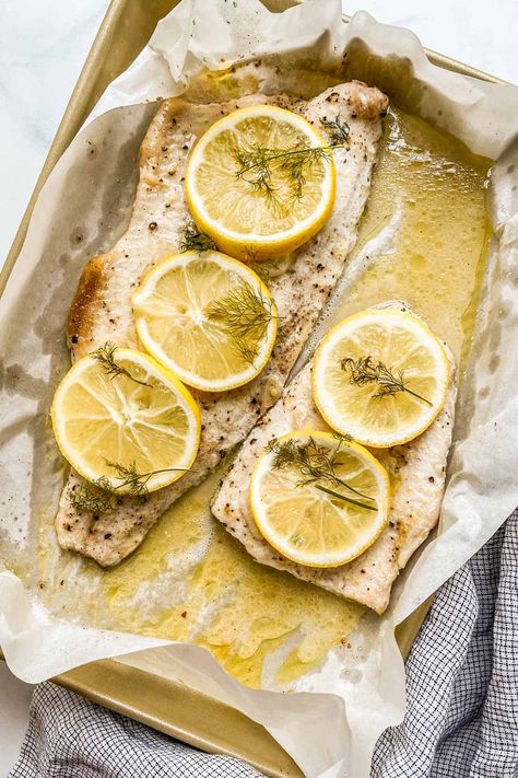 This tender baked whitefish recipe is so easy to make! It's a healthy weeknight meal. Baked Whitefish, Fresh Fish Recipes, Pescetarian Recipes, Dill Recipes, White Fish Recipes, Different Salads, Delicious Seafood Recipes, Easy Fish Recipes, Healthy Weeknight Meals