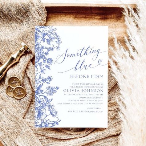 $2.04 | Something Blue Before I do Bridal Shower Invite #something blue before i do, bridal shower invitation, something blue, blue bridal shower invitations, blue and white, vintage botanical, watercolor, elegant, flowers, calligraphy Blue Bridesmaid Proposal, Be My Something Blue, Something Blue Crew, My Something Blue, Blue Bridal Shower Invitations, Romantic Bridal Shower, Wildflower Bridal Shower, Wedding Shower Invitation, Summer Bridal Showers