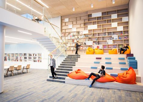 Innovative School Design, Coworking Space Design, School Library Design, School Building Design, Elementary School Library, School Interior, School Building, Education Architecture, Library Design