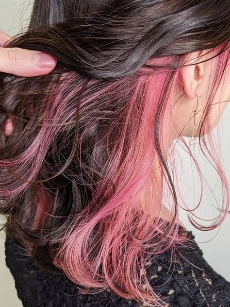 This Is Your Sign To Get Peekaboo/Hidden Highlights NOW! Under Hair Pink, Dye Under Hair, Under Hair Dye, Hair Dyed Underneath, Pink Hair Streaks, Hidden Hair Color, Pink And Black Hair, Blonde Dye, Pink Hair Dye