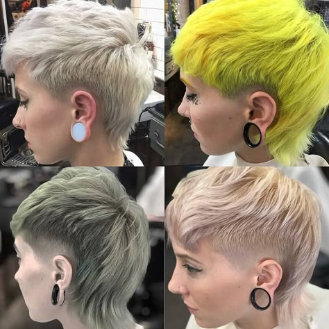 Unique Pixie Cuts, Short Mullet With Shaved Sides, Trendy Mullet For Women, Women Mullet Short Hair, Punk Short Hair, Short Punk Hairstyles, Pixie Mohawk, Pixie Fade, Punk Haircut