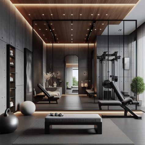 Modern home gym ideas with sleek equipment and minimalist decor. Achieve a stylish and efficient workout environment #HomeGym #LuxuryLiving #FitnessMotivation #GymDesign #HomeWorkout Modern Gym Design, Home Gym Design Luxury, Concept Moodboard, Mt Helmets, Gym Architecture, Workout Studio, Modern Home Gym, Small Home Gym Ideas, Dubai Villa