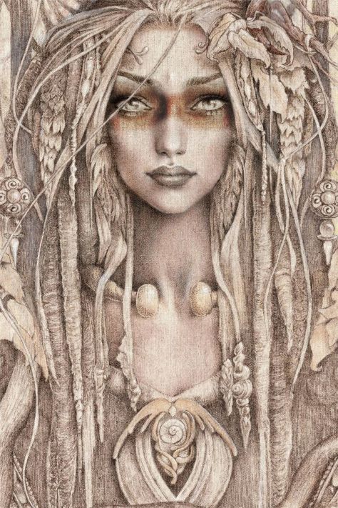 THE DREAM OF THE EARTH BY ISABEL PECOT Mother Earth Art, Fae Art, Witch Drawing, Face Artwork, Mermaid Drawings, Adult Coloring Designs, Spirited Art, My Drawings, Goddess Art