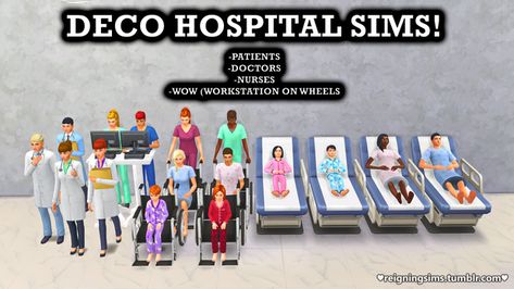 Deco Hospital Sims! | Reigningsims on Patreon Deco Sims, Sim4 Cc, Sims Poses, Gaming Ideas, 4 Poses, Sims 4 Clutter, Playing Doctor, Tumblr Sims 4, Sims 4 Collections