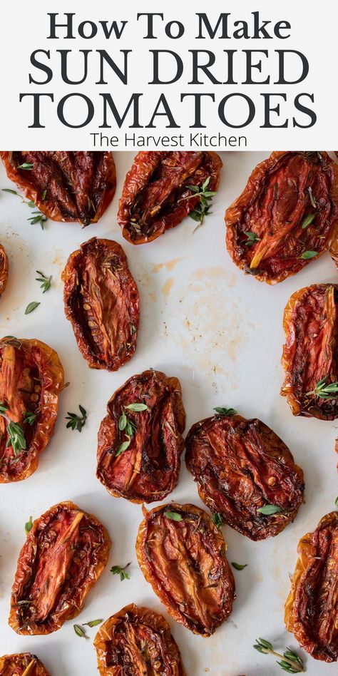 Learn How to Make Sun Dried Tomatoes in the oven with just 6 ingredients. These sun dried tomatoes (also called oven dried tomatoes) are tossed with olive oil and spices then slow roasted in the oven. Add them to soups, salads, sandwiches, pastas, scrambled eggs, quiche, chicken dishes, pesto, salad dressings and more. You’re going to love how easy this Sun-Dried Tomatoes recipe is to make! Dried Tomatoes In Oven, Sun Dried Tomatoes In Oven, Quiche Chicken, Eggs Quiche, Make Sun Dried Tomatoes, Pickled Beets Recipe, Beets Recipe, Oven Dried Tomatoes, Pesto Salad