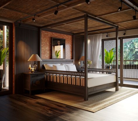 Indochine Bedroom, Colonial Style Interior, Hotel Room Design Plan, Unique Living Room Furniture, Indochine Style, Tropical Bedrooms, Minimalist Bed, Storefront Design, Colonial Furniture