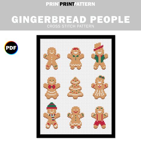 Gingerbread people cross stitch pattern Gingerbread Cookies Decorated, Framed Gifts, Gingerbread Man, Cute Pattern, First Christmas, Digital Pattern, Gingerbread Cookies, Cross Stitch Pattern, Digital Download Etsy